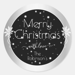 sneeuwvlokken op Black Silver Lijst Kerstmis Ronde Sticker