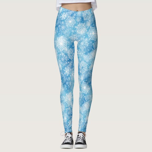 Sneeuwvlokken op blauw leggings (Voorkant)