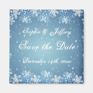 Sneeuwvlokken op blauw Save the Date Magnet Magneet