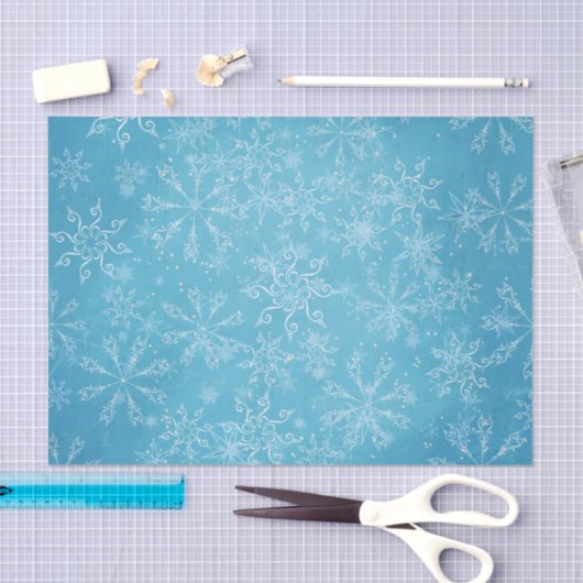  sneeuwvlokken op blauw vakantieweefsel papier (Craft)
