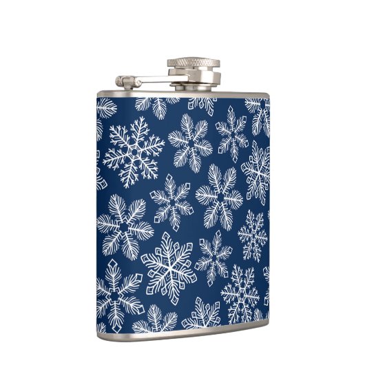 Sneeuwvlokken op donkerblauw heupfles (Rechts)