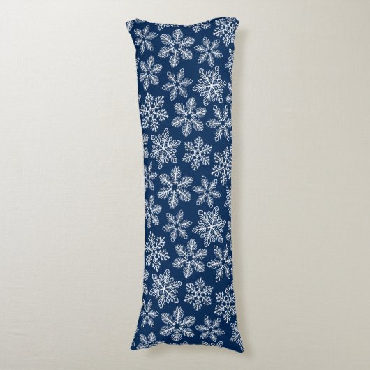 Sneeuwvlokken op donkerblauw lichaamskussen (Voorkant Verticaal)
