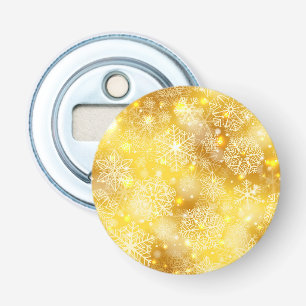 Sneeuwvlokken op gouden bodem button flesopener