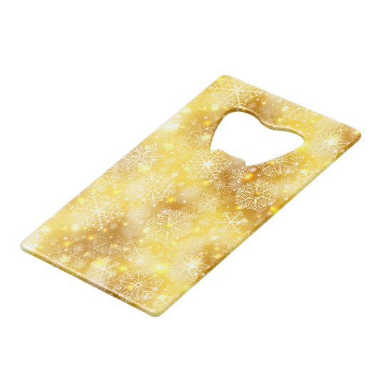 Sneeuwvlokken op gouden bodem kredietkaart flessenopener (Achterkant Gekanteld)