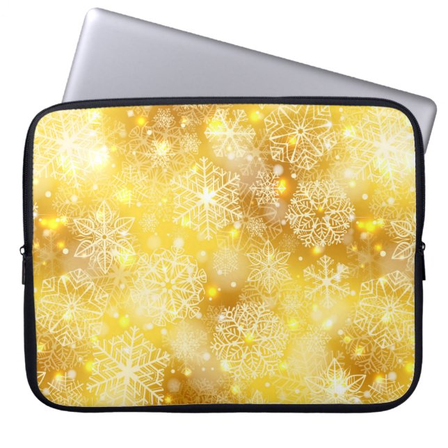 Sneeuwvlokken op gouden bodem laptop sleeve (Voorkant)