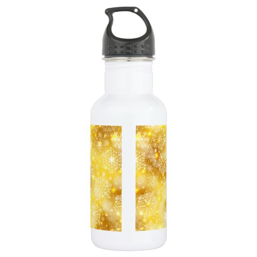 Sneeuwvlokken op gouden bodem waterfles  (Achterkant)