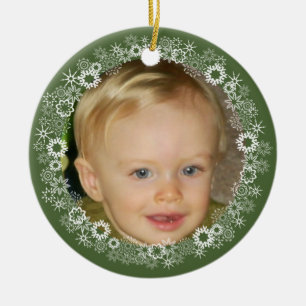 Sneeuwvlokken op groene fotoversiering keramisch ornament