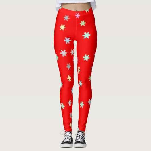 Sneeuwvlokken op rode Leggings (Voorkant)