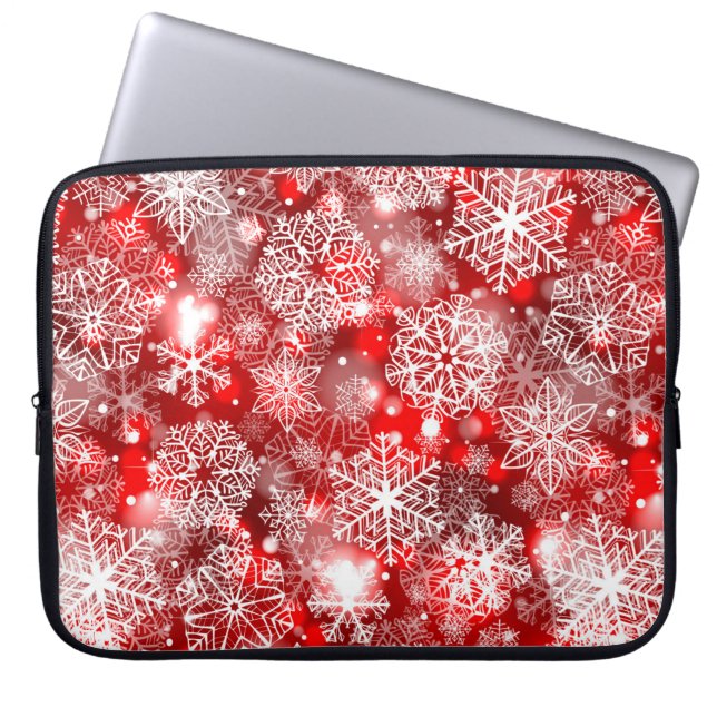 Sneeuwvlokken op rood laptop sleeve (Voorkant)