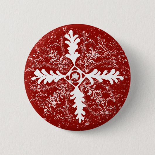 Sneeuwvlokken op rood ronde button 5,7 cm (Voorkant)