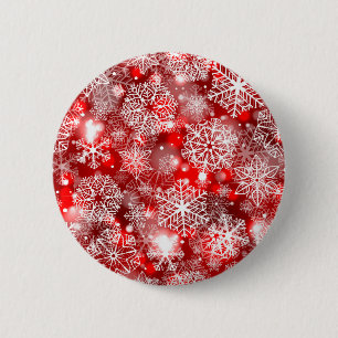 Sneeuwvlokken op rood ronde button 5,7 cm