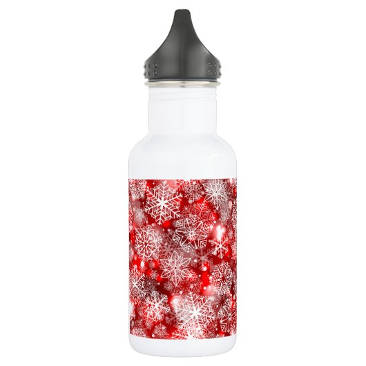 Sneeuwvlokken op rood waterfles (Links)