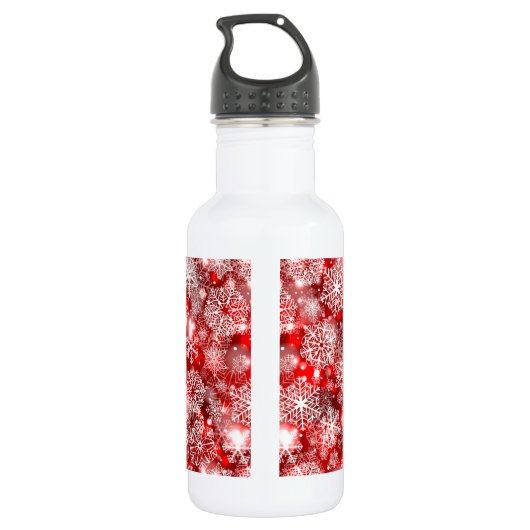 Sneeuwvlokken op rood waterfles (Achterkant)