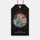 Sneeuwvlokken op zwart | Aangepaste foto Kerstmis Cadeaulabel (Voorkant)