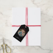 Sneeuwvlokken op zwart | Aangepaste foto Kerstmis Cadeaulabel (Met Touw)
