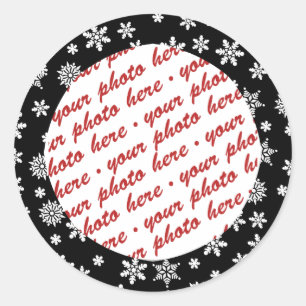 Sneeuwvlokken op zwart achtergrondfoto-Lijst Ronde Sticker