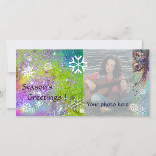 SNEEUWVLokken,paars,groen,blauw,wit Feestdagenkaart