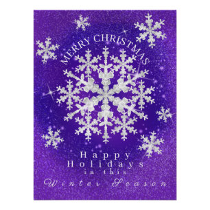 Sneeuwvlokken Paarse witte glanzende Poster Perfect Poster