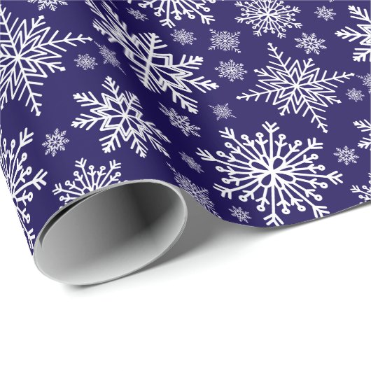 Sneeuwvlokken patroon blauw en wit cadeaupapier (Rol Hoek)