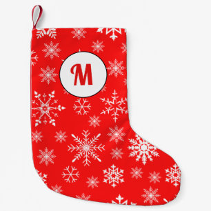 Sneeuwvlokken patroon monogram wit en rood initiaa kleine kerstsok