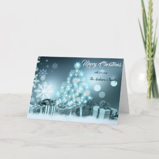 Sneeuwvlokken Pine Tree Light Blue Merry Christmas Kaart