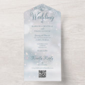 Sneeuwvlokken QR Code Monogram Winter Bruiloft All In One Uitnodiging (Binnen)