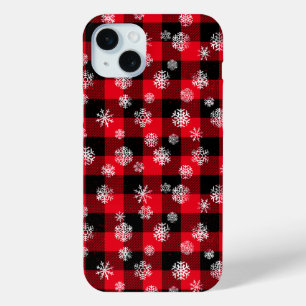 Sneeuwvlokken Red Buffalo Plaid Kerstmis iPhone 15 Mini Hoesje