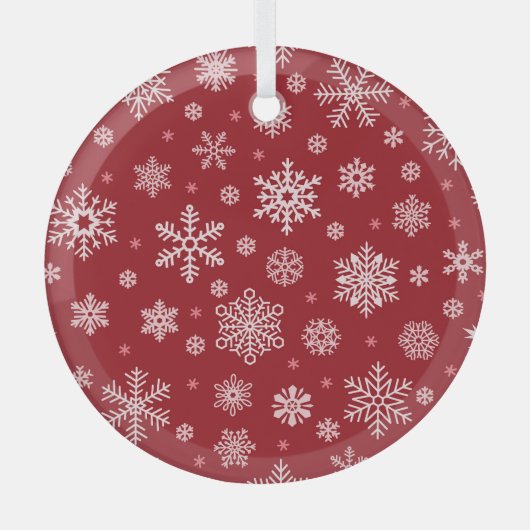 Sneeuwvlokken, rood decor, kerstpatroon. glas ornament (Voorkant)