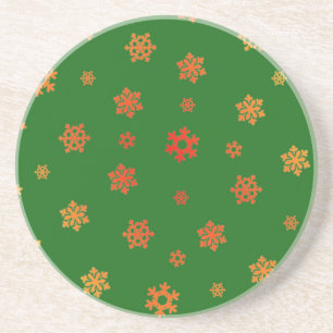 Sneeuwvlokken (rood en goud) [kerstpatroon] zandsteen onderzetter