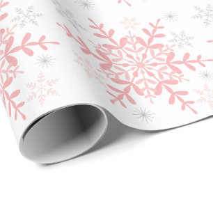 Sneeuwvlokken Roze Zilver Winter Baby shower Cadeaupapier