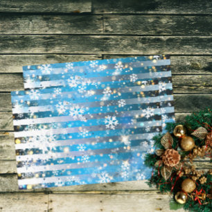 Sneeuwvlokken Sparkles and Lights on Blue Stripes Tissuepapier