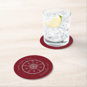 Sneeuwvlokken Sparkles Glitter Red Christmas Chic Ronde Kartonnen Onderzetter