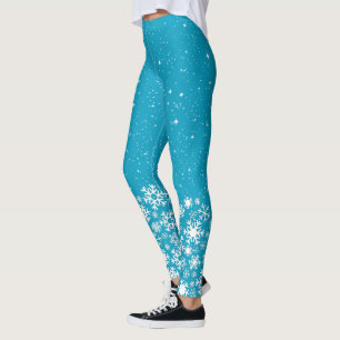 Sneeuwvlokken & sterren op blauw of jouw kleur leggings
