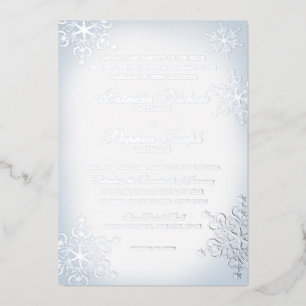 Sneeuwvlokken Stofblauw Bruiloftszilver Folie Uitnodiging
