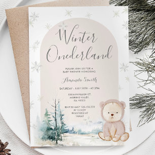 Sneeuwvlokken Winter Onederland Beer Baby shower Kaart