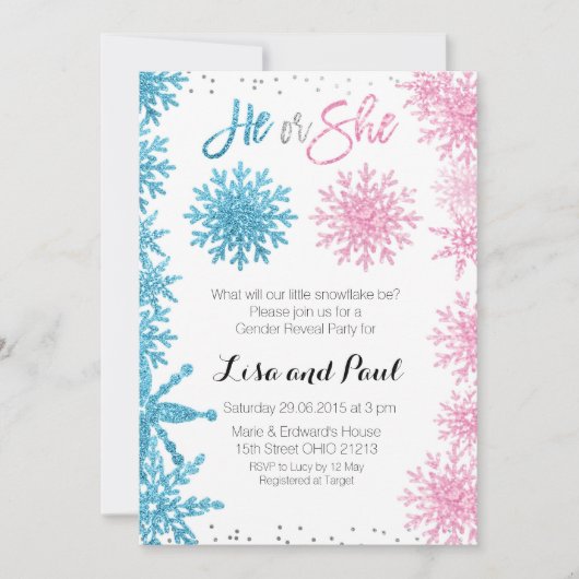 Sneeuwvlokken Winter onthullen uitnodiging (Voorkant)