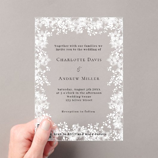 Sneeuwvlokken winter QR-code RSVP duidelijke bruil Acryl Uitnodigingen (Insitu (Draagbaar))