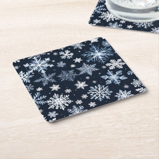 Sneeuwvlokken Winterontwerp Blauw Koud Schattige Vierkante Kartonnen Onderzetter (Schuin)