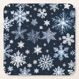 Sneeuwvlokken Winterontwerp Blauw Koud Schattige Vierkante Kartonnen Onderzetter