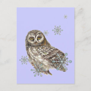 Sneeuwvlokken Winteruil, Waterverf Vogel Briefkaart