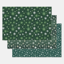 Sneeuwvlokken - wit op groen inpakpapier vel
