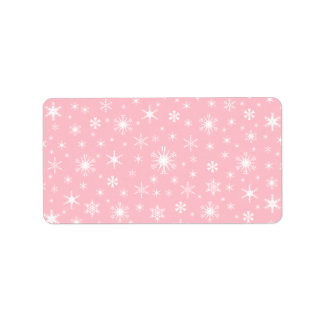 Sneeuwvlokken - Wit op Roze Etiket