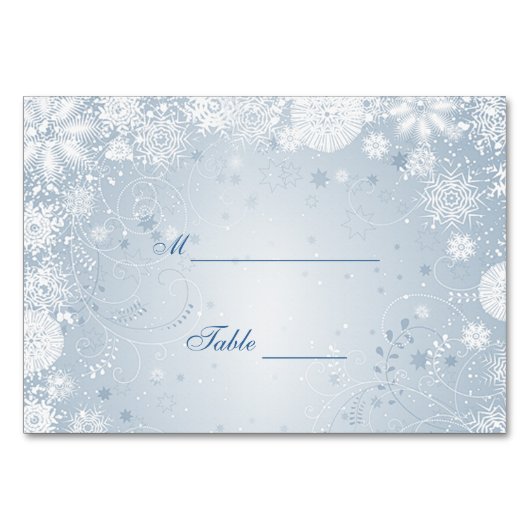 Sneeuwvlokken wit zilver blauw Tafel Plaats kaart (Voorkant)