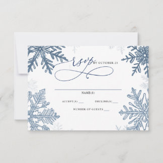Sneeuwvlokken Zilver Blauw Kerst Winter Bruiloft RSVP Kaartje