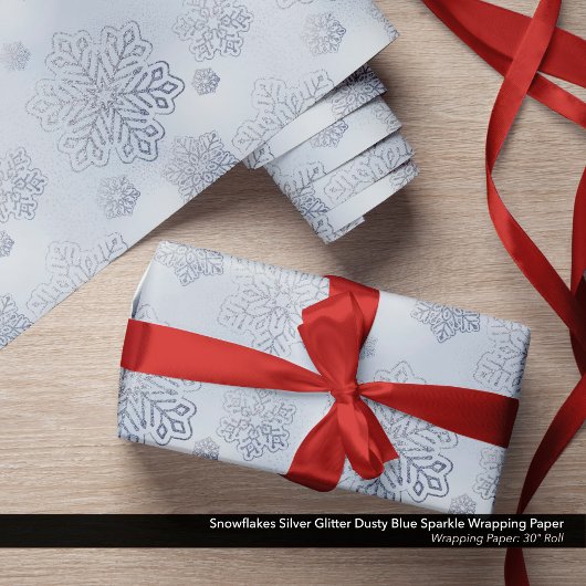 Sneeuwvlokken Zilveren Glitter Dusty Blue Sparkle Cadeaupapier