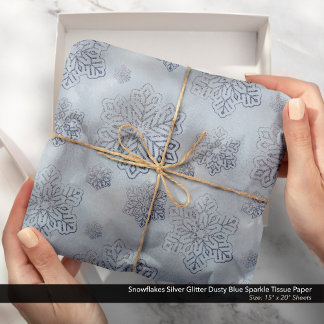Sneeuwvlokken Zilveren Glitter Dusty Blue Sparkle Tissuepapier