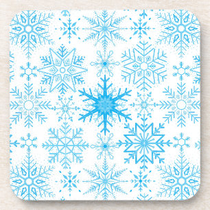 Sneeuwvlokpatroon blauw bier onderzetter