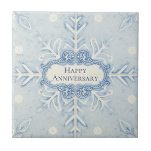 Sneeuwvlokpatroon blauw & witte vakantie aangepast tegeltje
