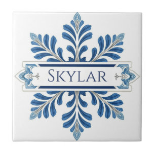 Sneeuwvlokpatroon blauw & witte vakantie aangepast tegeltje