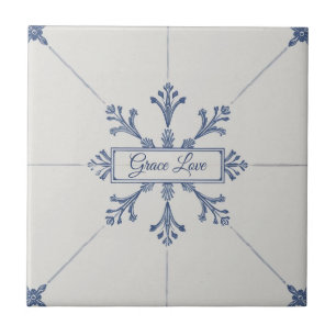 Sneeuwvlokpatroon blauw & witte vakantie aangepast tegeltje